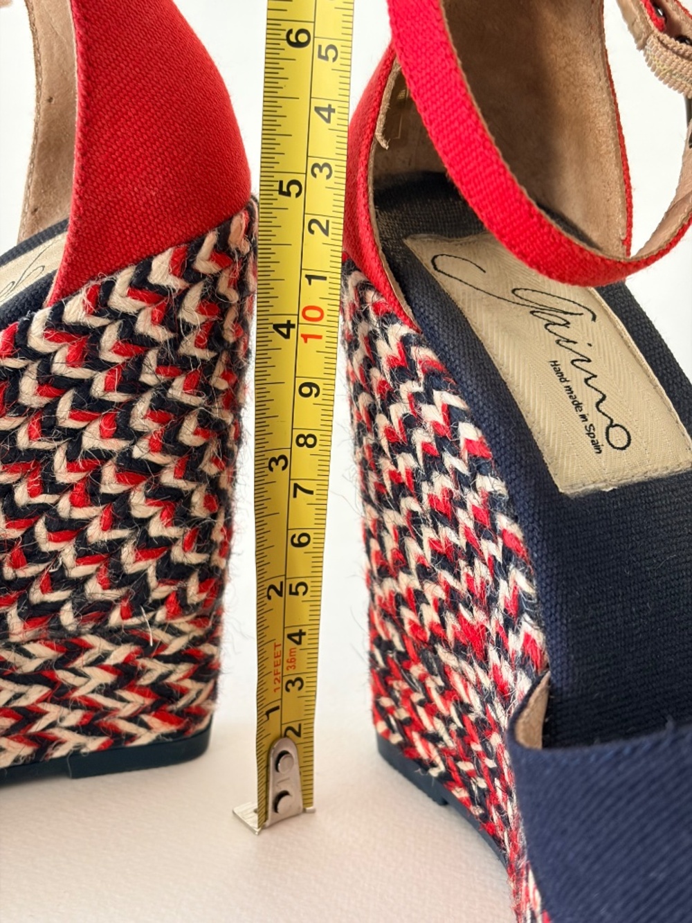 Gaimo Red Blue Canvas Espadrille Wedges 4” Braided Platform Made Spain - Picture 2 of 5